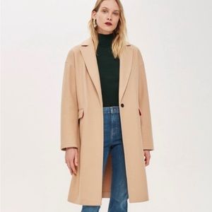 TOPSHOP Camel Wool Long Oversized Pea Coat Size US 4